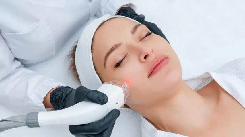 Woman receiving HIFU for V shape face treatment contouring